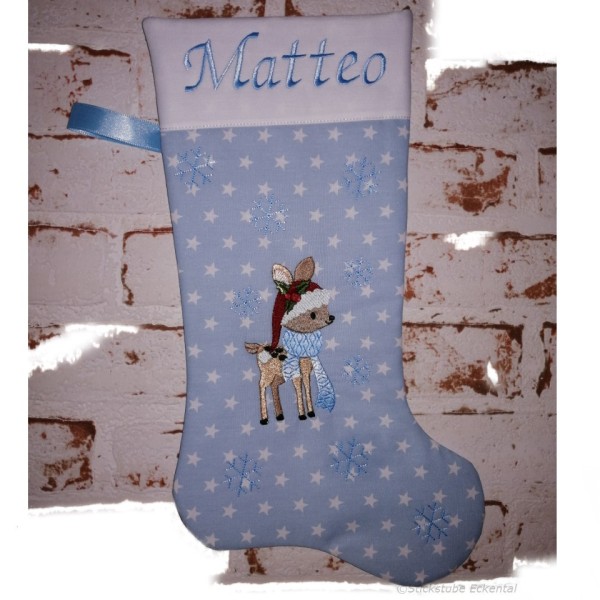 Nikolausstiefel Rentier Stofffarbe altrosa Name grau